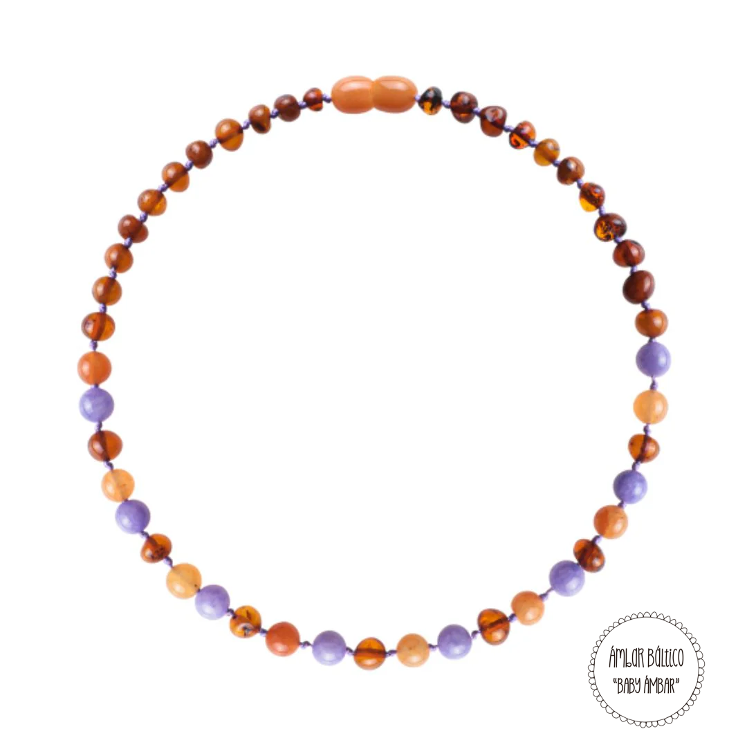 COLLAR BEBÉ (32 cm).  Jade morado + Aventurina + Cognac