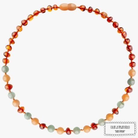 COLLAR BEBÉ (32 cm).  Coñac + Jade RoJo + Jade Verde + Aventurina